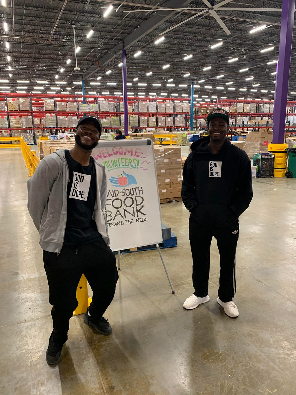 Joshua Jones and Demarcus Fields finishing up community service work at the Memphis Food Bank