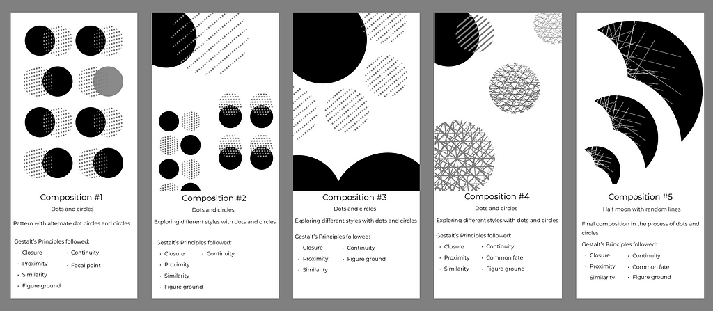 A series of my explorations on Figma. Repeating patterns with normal circles and dotted circles. I used these patterns to create various compositions.