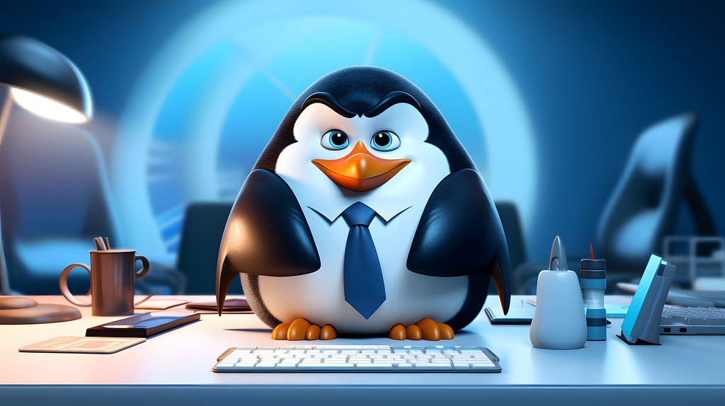a penguin image in a computer table being a reference for a software operational system