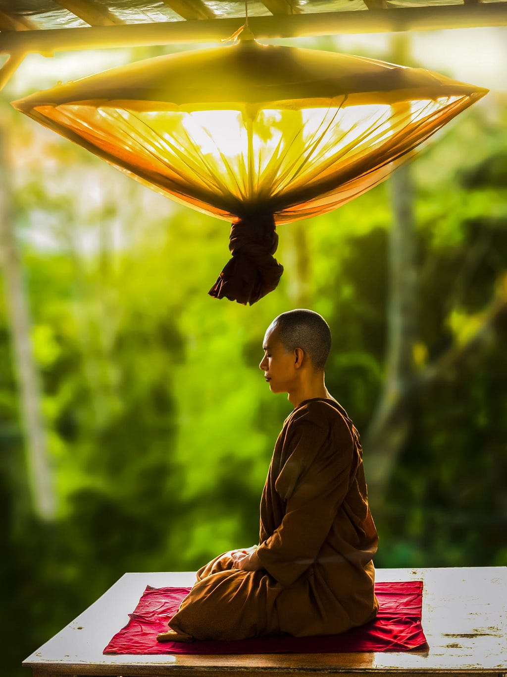 A meditating monk.