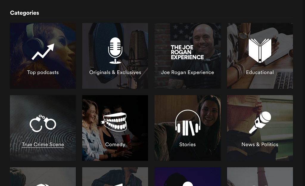 Categories for Podcasts navigation page