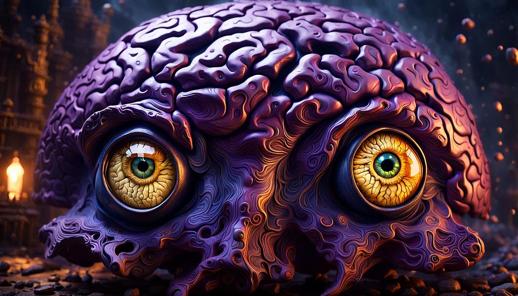 Human brain, large eyes, fantasy art