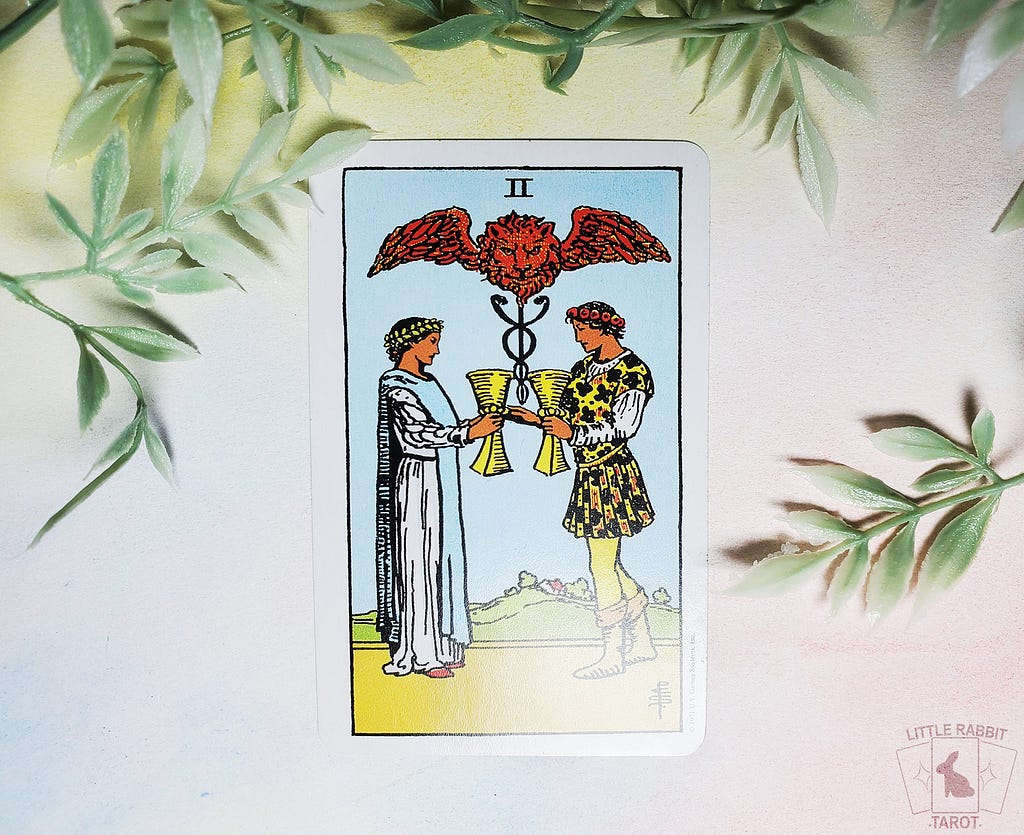 The “Two of Cups” card from the Rider Waite Smith deck.