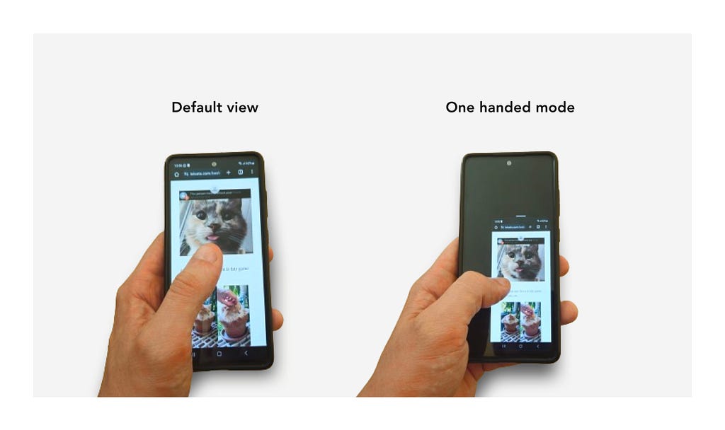 Image that compares default view versus one-handed-mode turned on