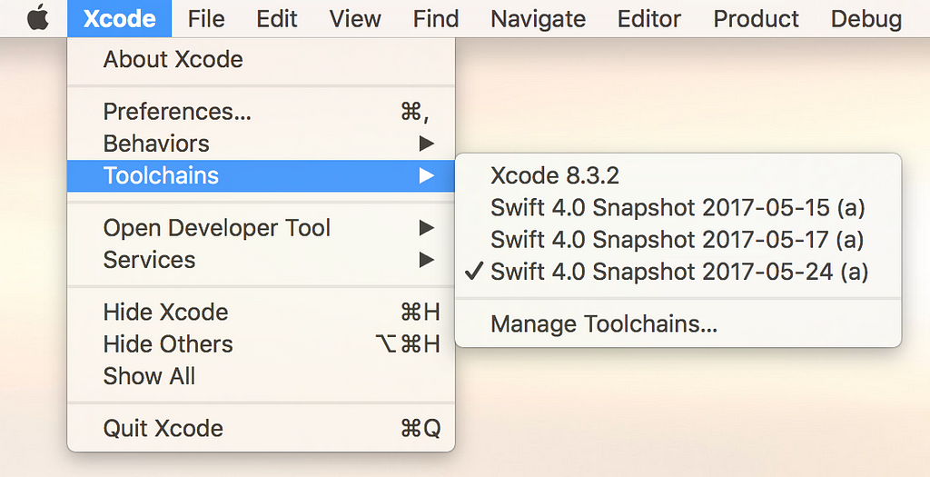 Toolchain in Xcode