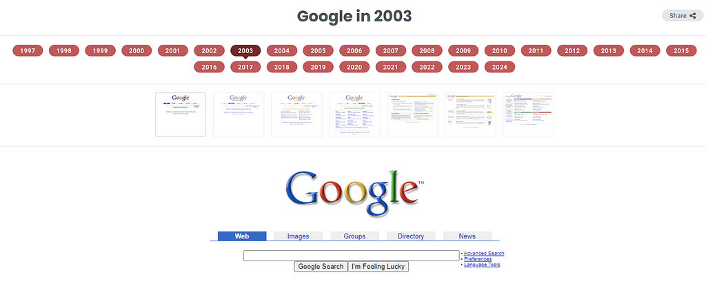 Google UI over the years.