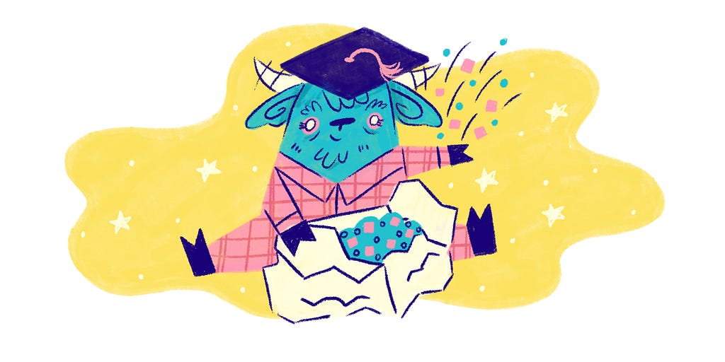 A graduating yak throwing confetti from home in their PJs