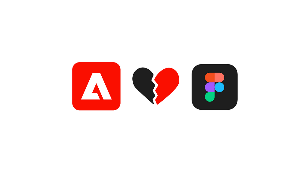 Adobe logo a broken heart and Figma logo