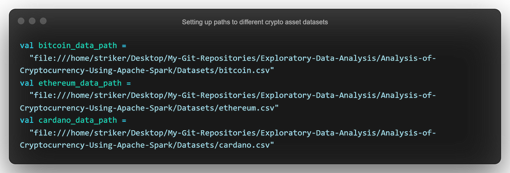 Setting up paths to different crypto asset datasets