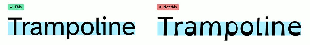 Two examples of words written with two different fonts. On the left an example corrected with sans-serif font, on the right an example not to be done with a serif and jagged font.