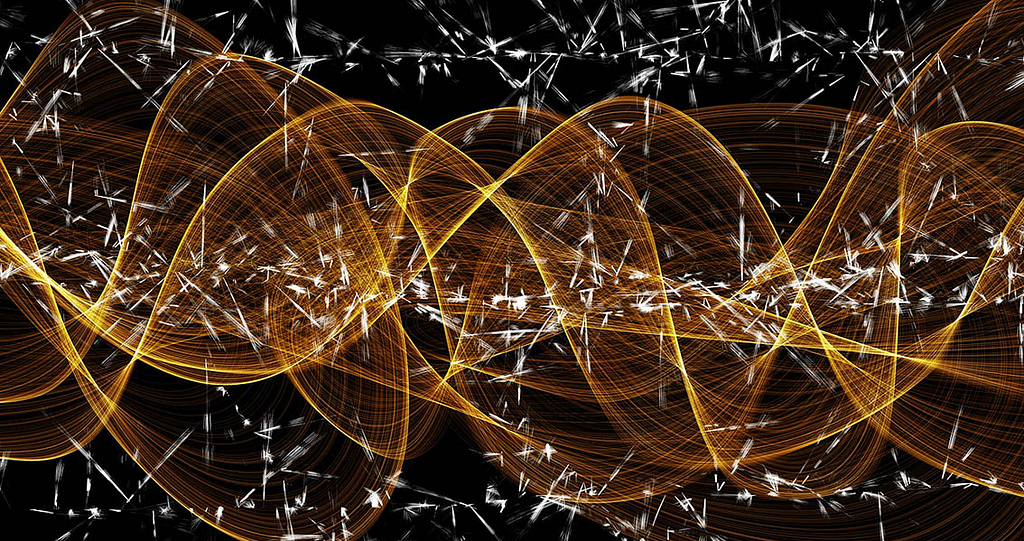 Illustration of yellow waves on a black background.