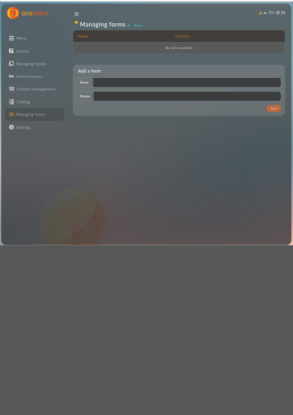 A screenshot of Managing forms dashboard