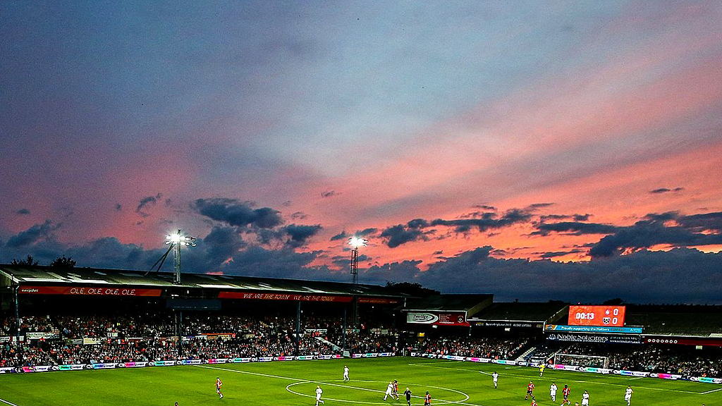 a beautiful sunset over Kenilworth Road stadium