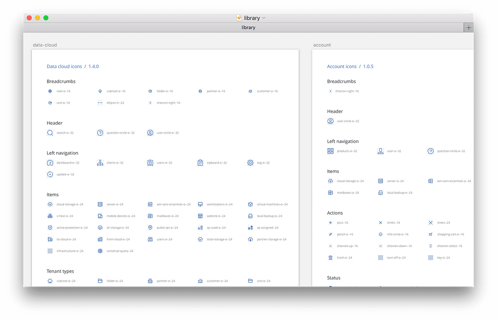 Sketch file with a list of icons