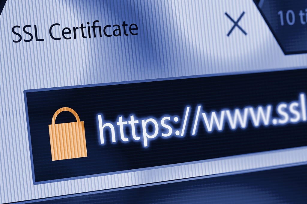 SSL certificate and https protocol on computer screen
