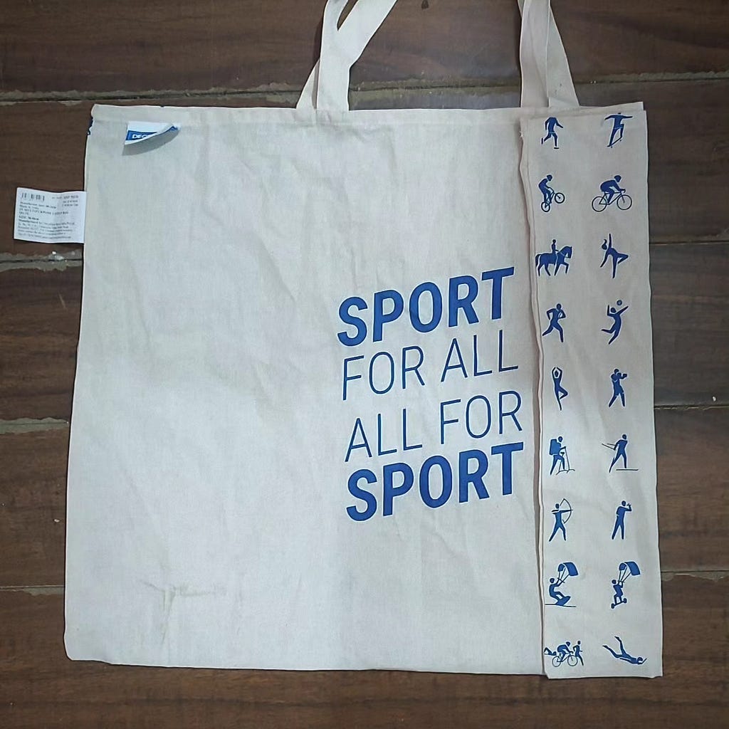 Decathlon tote bag design shot by author….