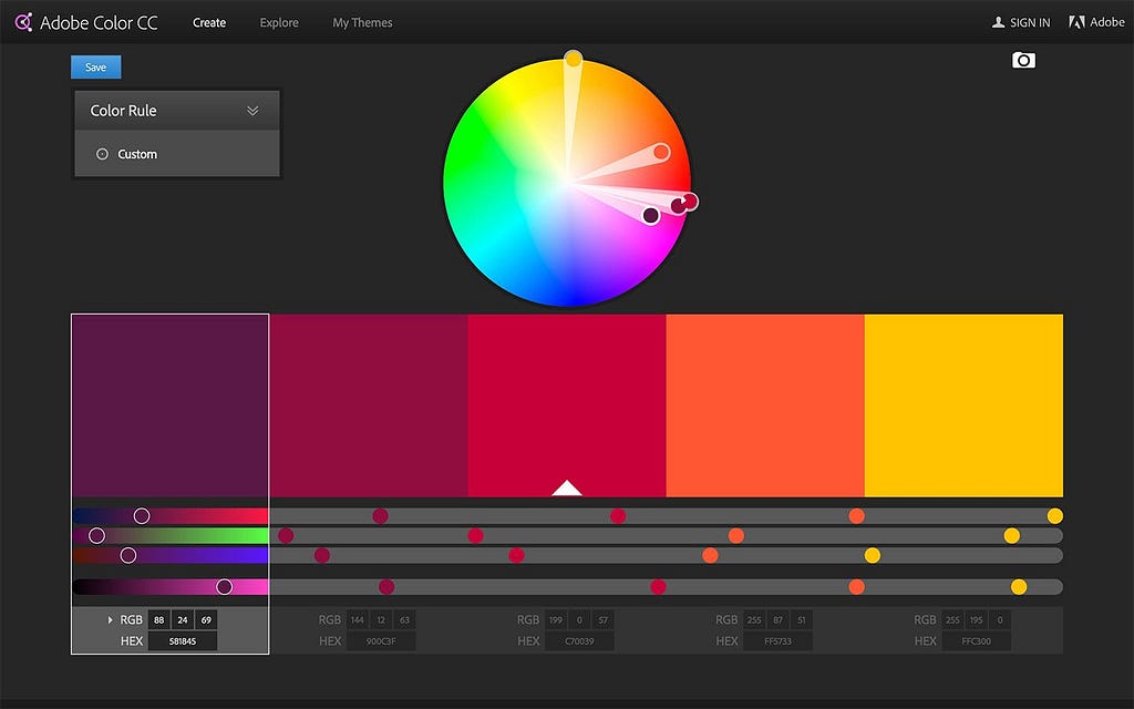 Imagem do site de Paleta de cores “Adobe Color”