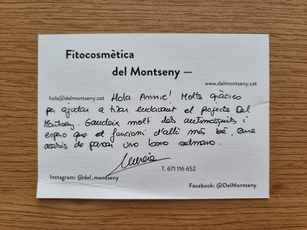 A hand written note from a supplier written in Catalan