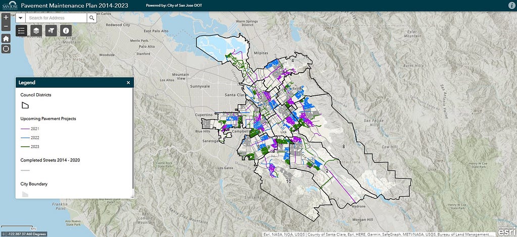 screenshot of the San Jose Pavement Story Map