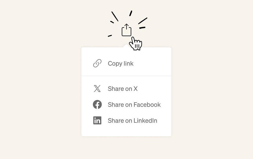 screenshot of the options to share a Medium story via link, on X, Facebook, or LinkedIn