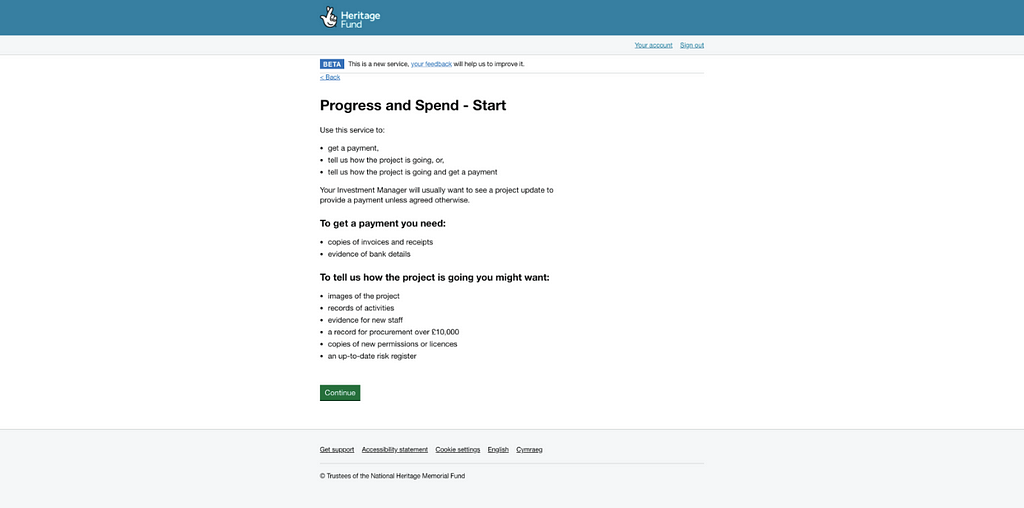 A start page pattern signifies to a user that this is the start of their arrears payment journey.