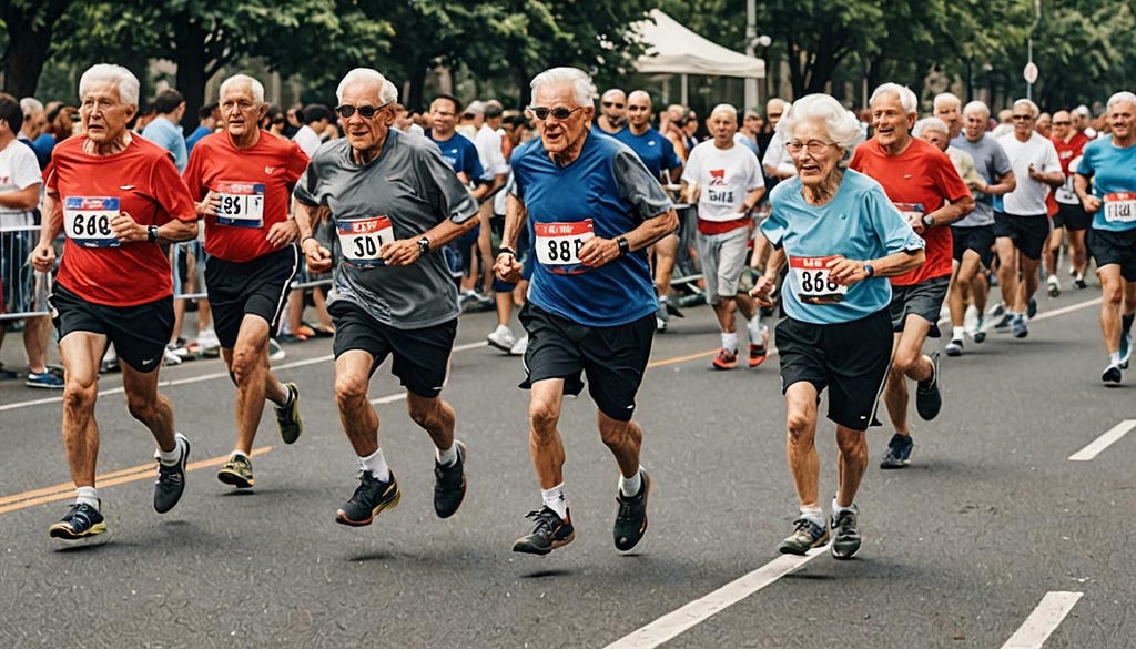 old people running a race
