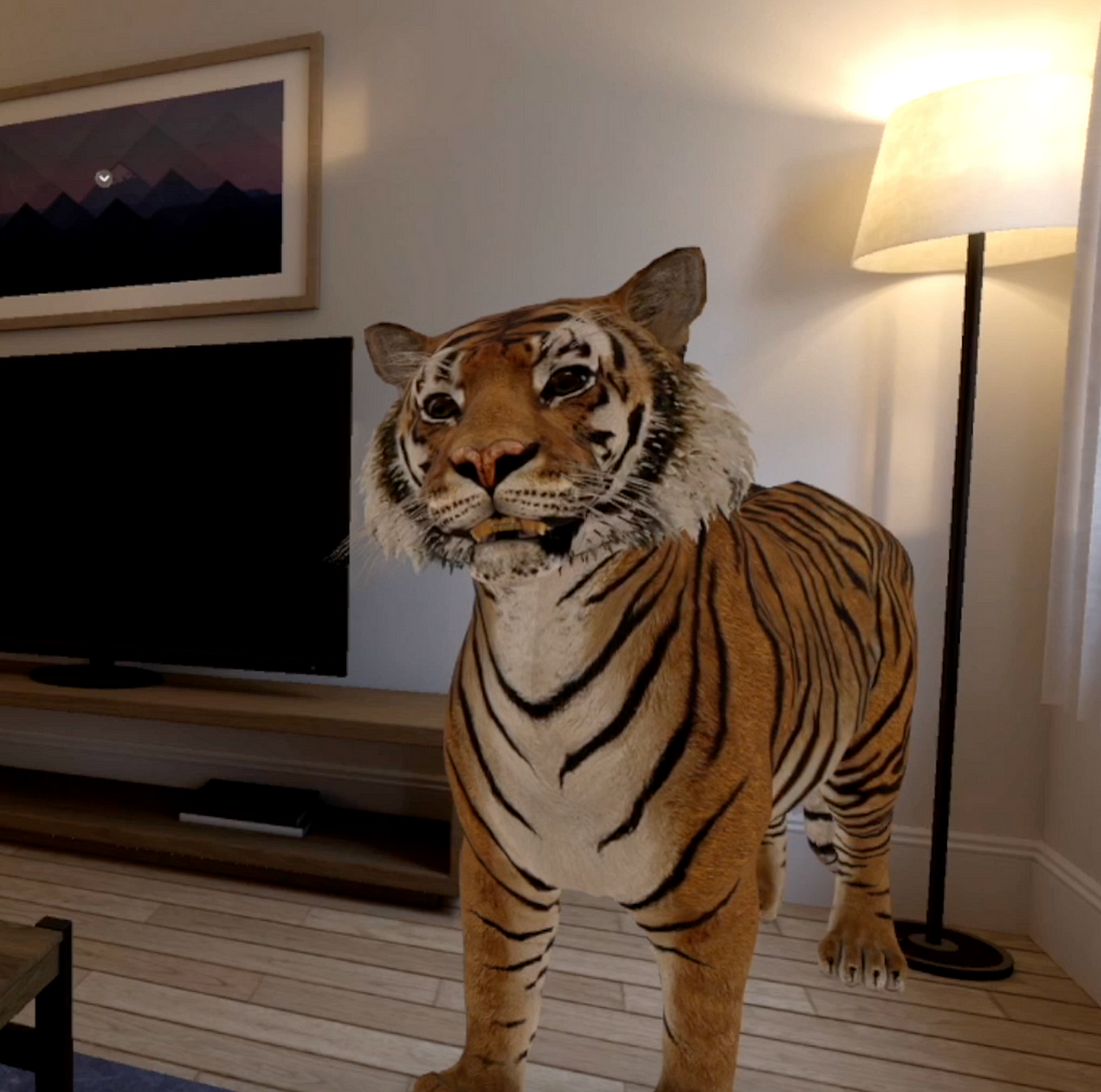 A remotely loaded high-poly tiger model as a ModelEntity