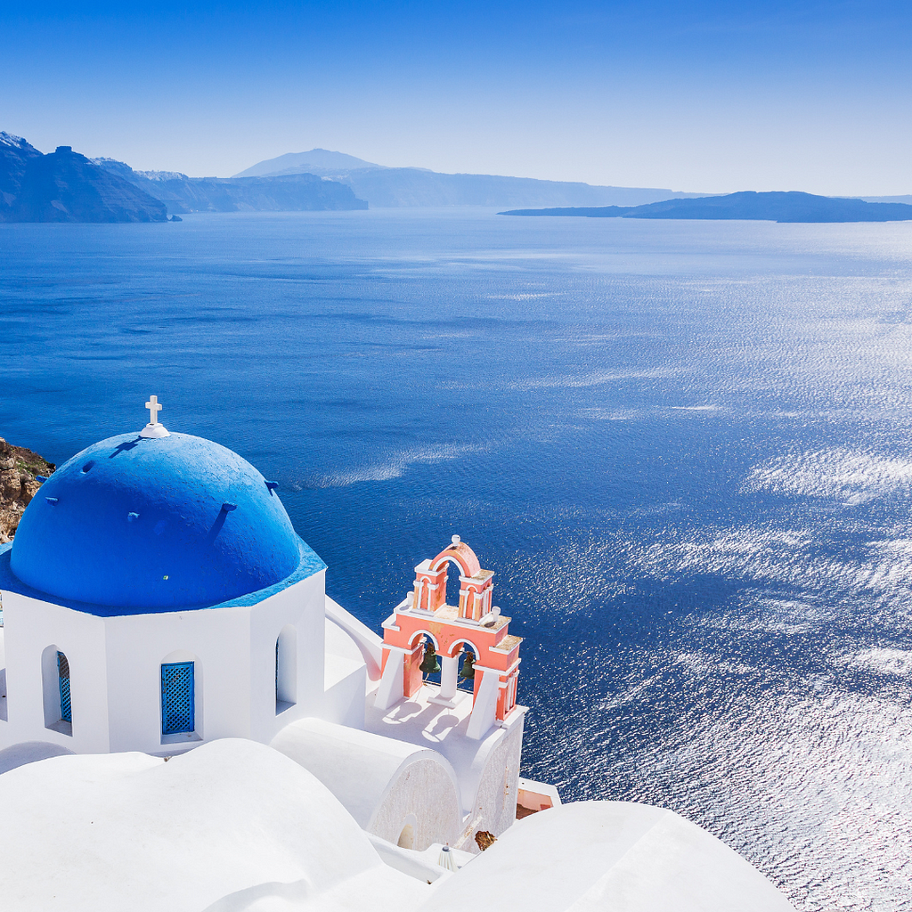 Overview of the sea from Santorini in Greece