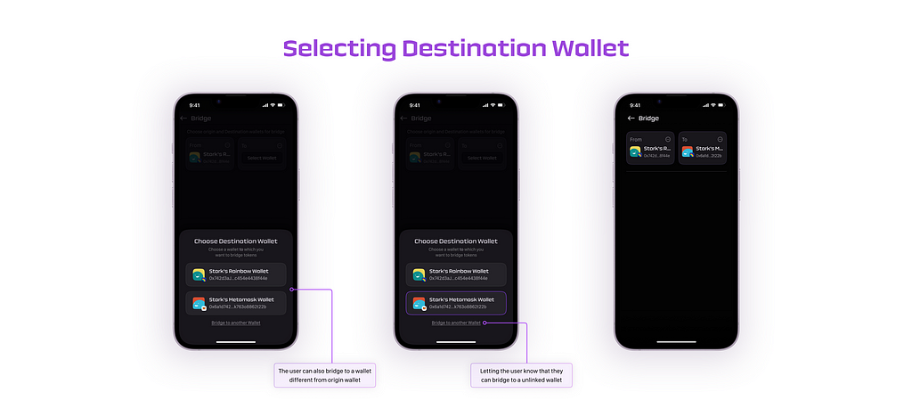 Selecting Destination wallet for bridge UI