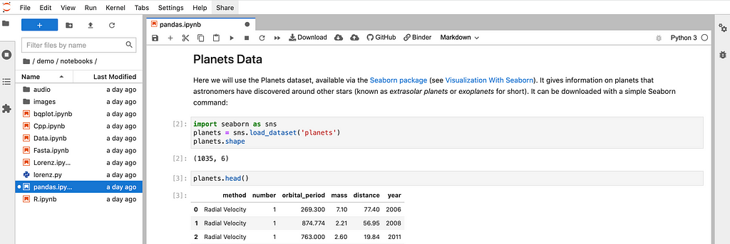 A picture of a jupyter notebook which we use for our IDE