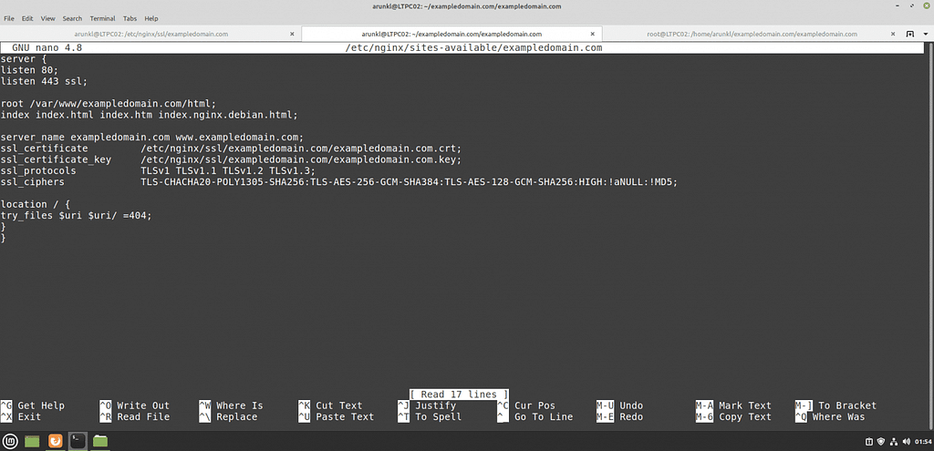 Configure the Nginx configuration file with the SSL/TLS certificate and private key