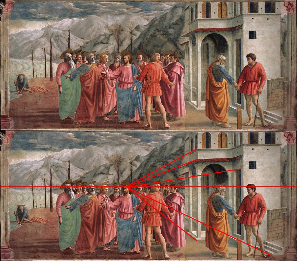 Pintura O Pagamento do Tributo de Leonardo da Vinci, onde está presente Jesus e os apóstolos.