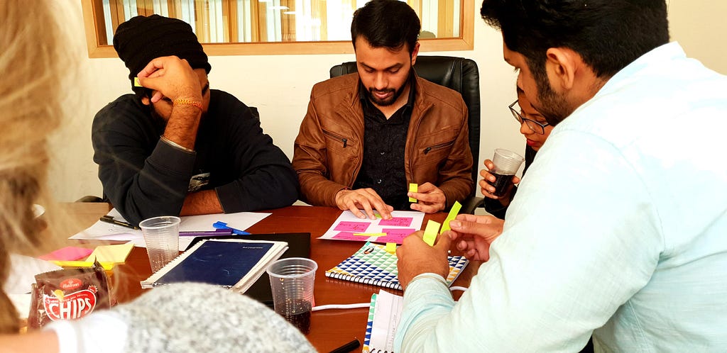 Four workshop participants utilizing post it notes