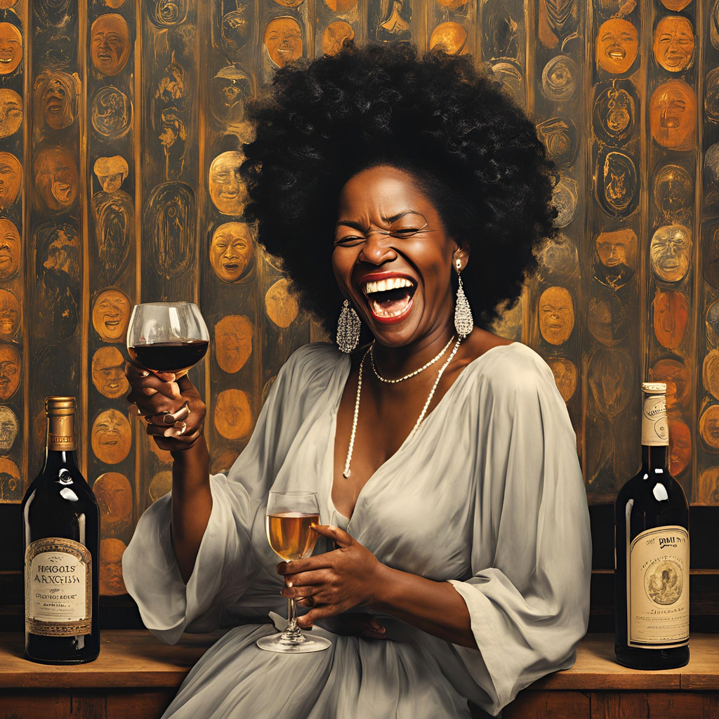 AI Generated Image using keywords “black woman laughing with ancestors while sipping alcohol.”