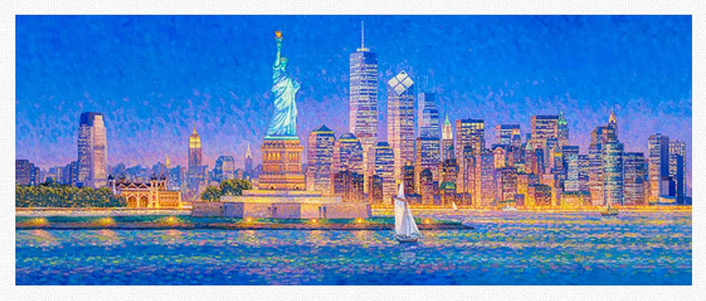 New York Skyline Oil on Canvas by Roustam Nour