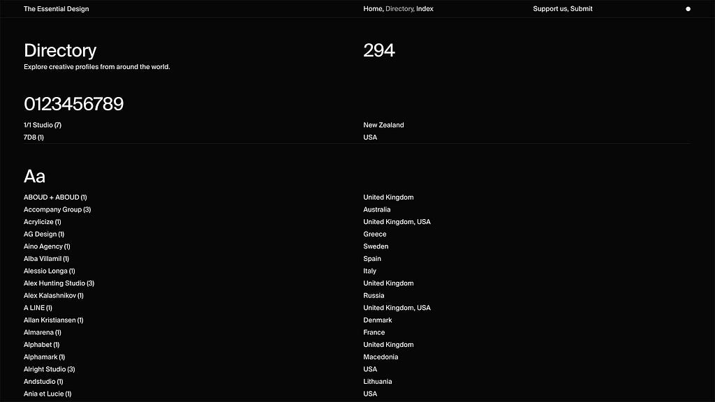 Creative profiles listing on https://theessential.design/directory