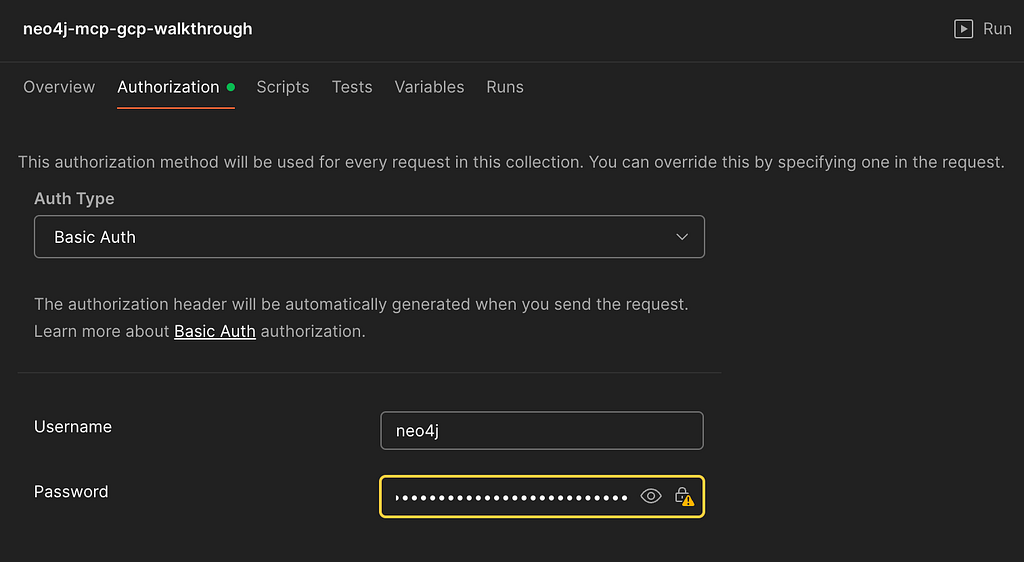 Postman Authorization Configuration Page
