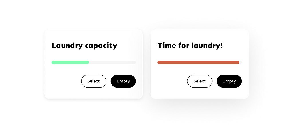 Cards showing laundry capacity. The capacity will limit users from adding more clothes.