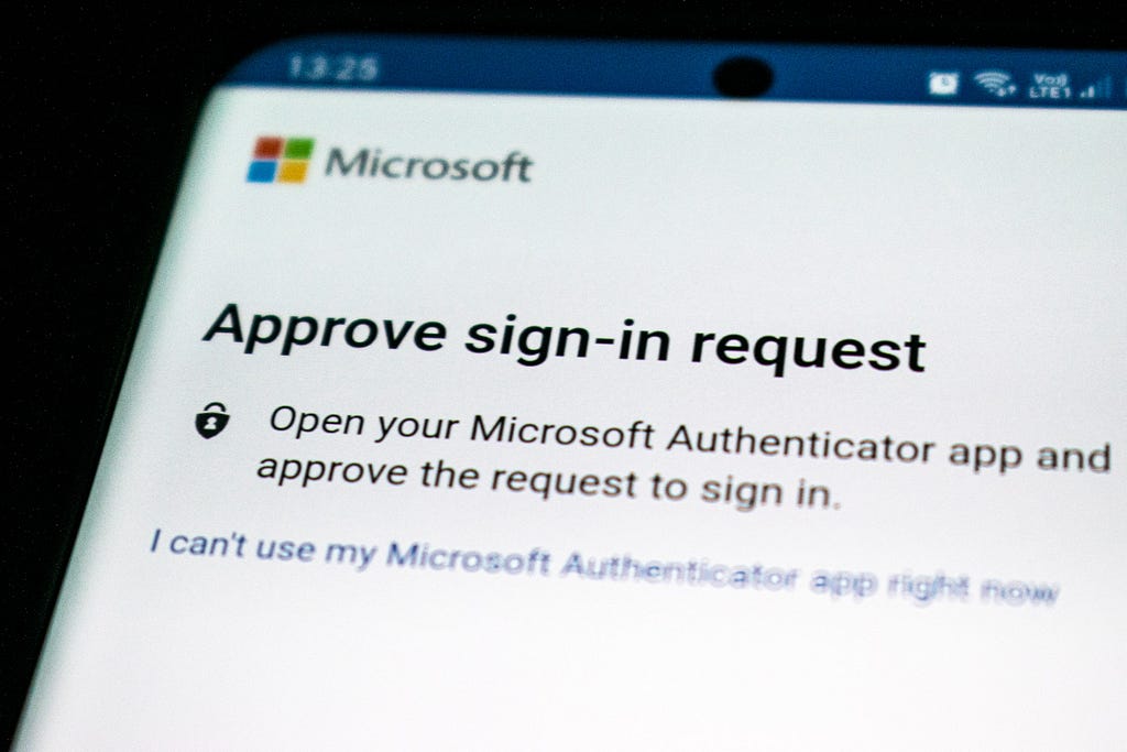 Microsoft 2-factor authentication screen