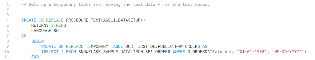 The unit test data setup