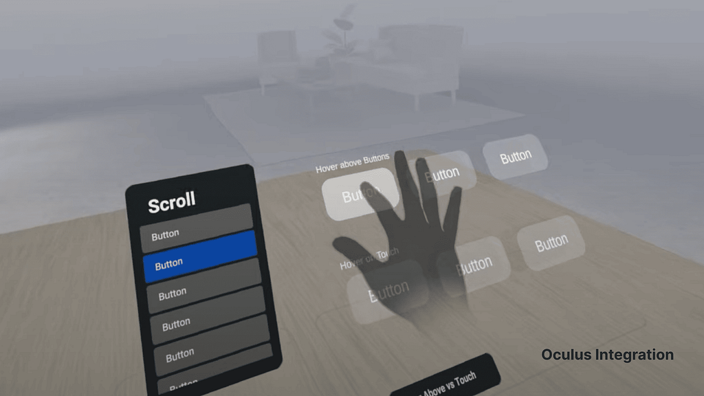 Example of a menu and buttons in Oculus Integration