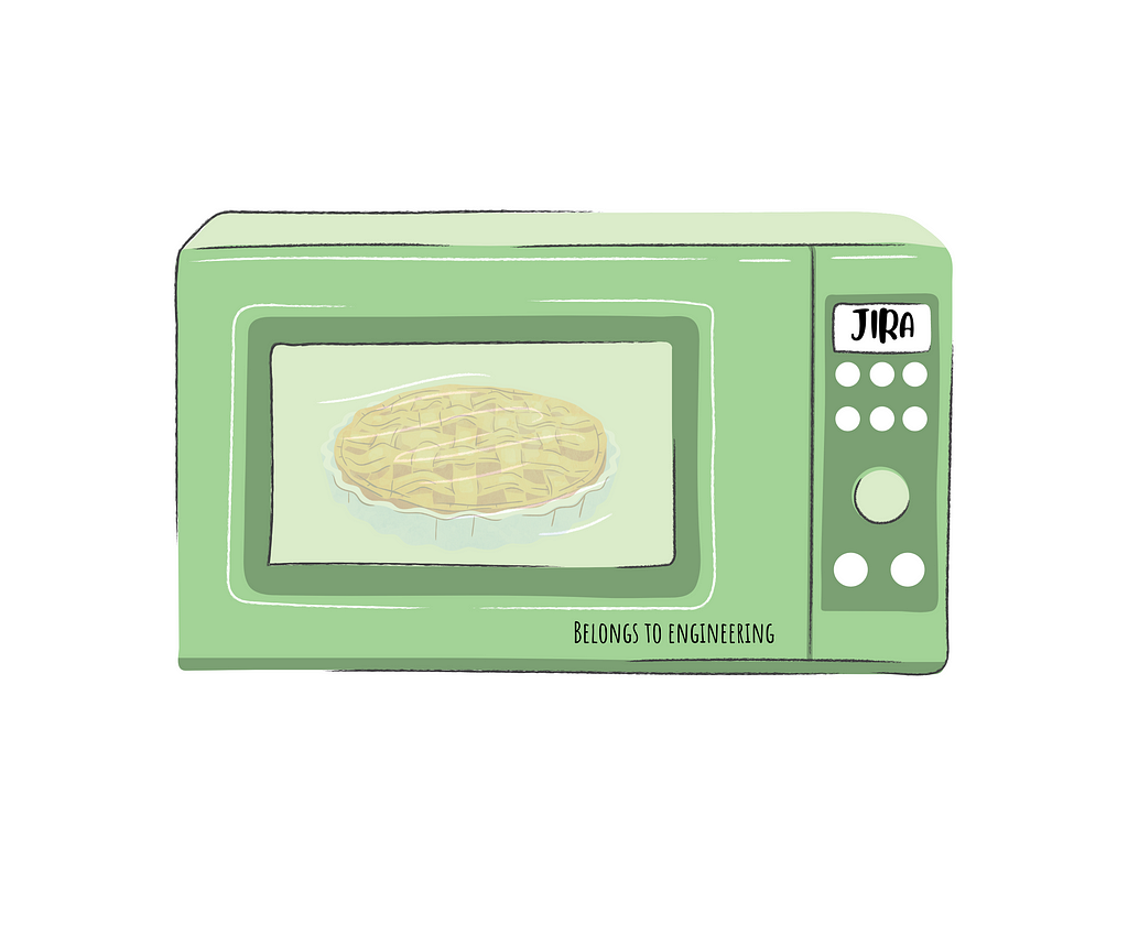 A microwave oven with a sticker that says “Belongs to engineering”.