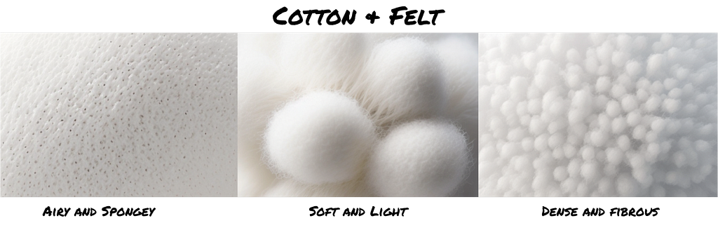 a series of images describing the feeling of cotton and wool