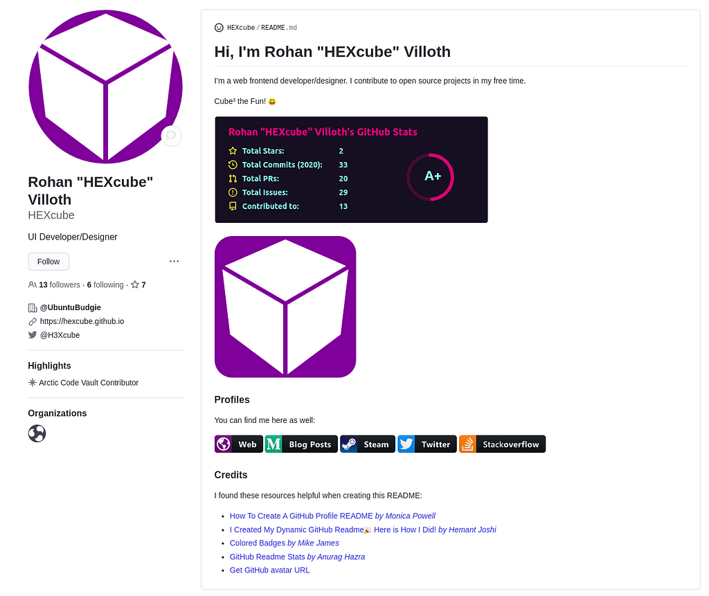 This is how my GitHub profile looks