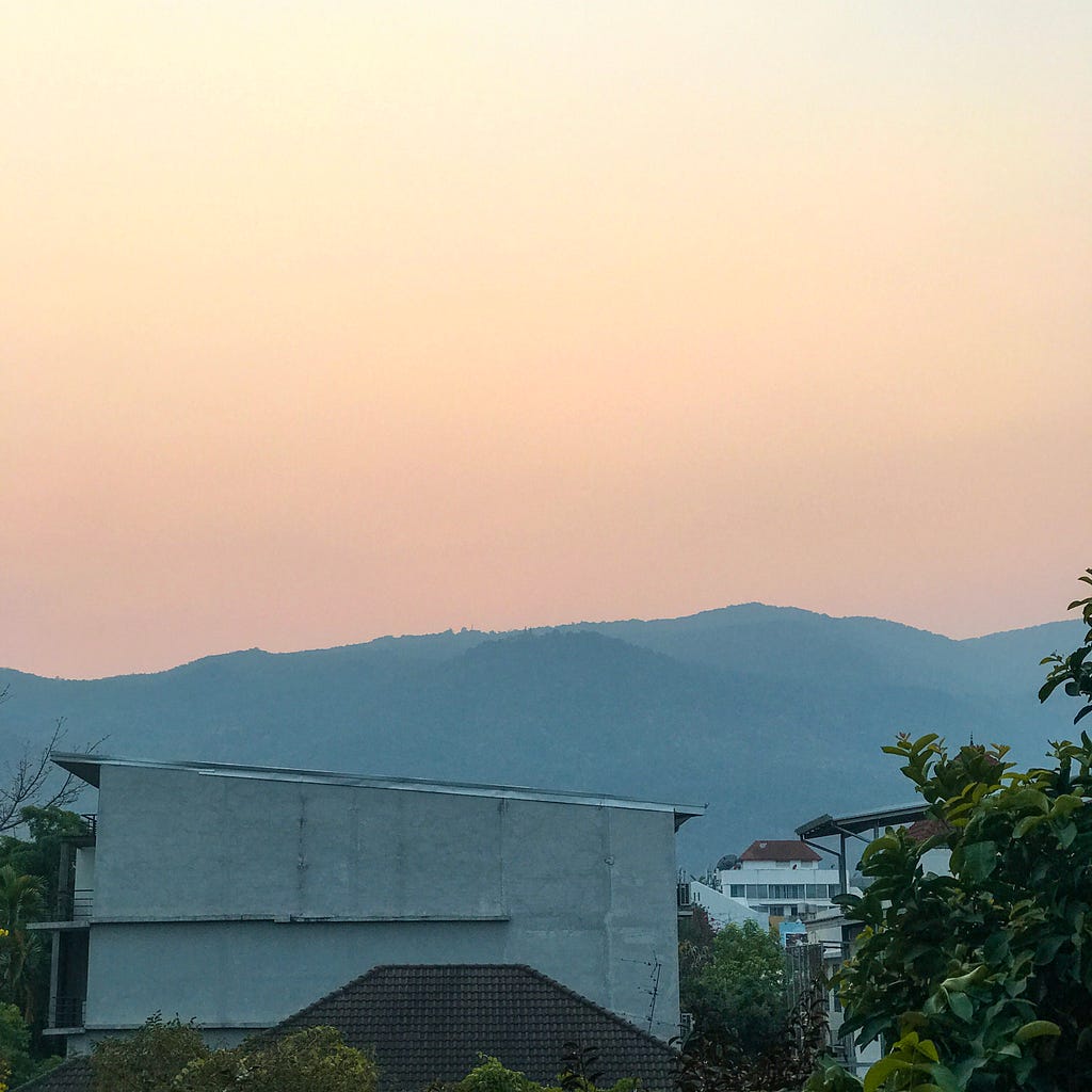 View of some mountains in Chiang Mai from my Airbnb window from my trip to Thailand in 2018.