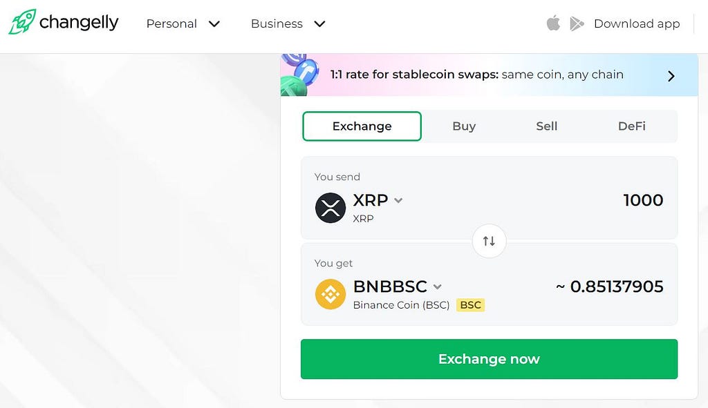 Convert XRP to BNB with Changelly