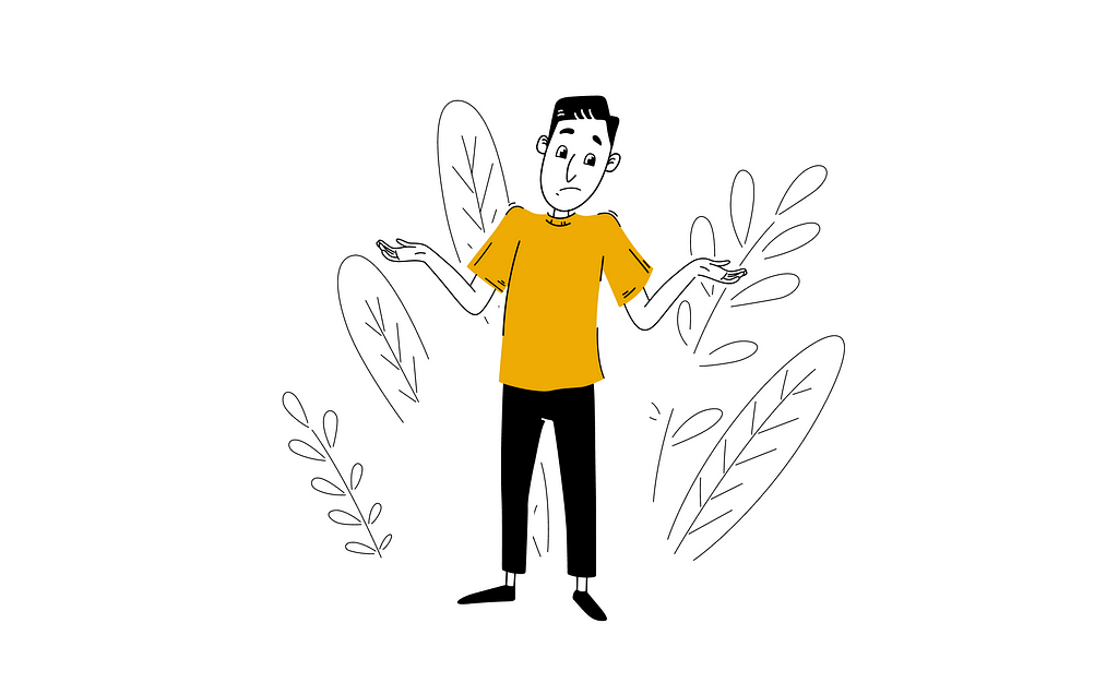 Illustration of author with hands up, shrugging.