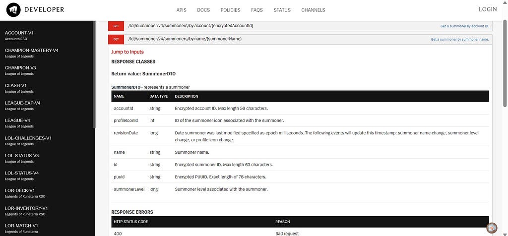 Riot Developer Portal, SUMMONER-V4 API endpoint