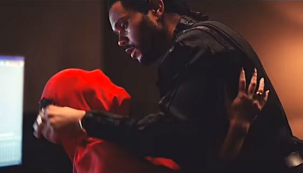 Tedros (The Weeknd or Abel Tesfaye) suffocating/choking Jocelyn (Lily-Rose Depp) in The Idol. The Idol, 2023, L. Depp, A. Tesfaye — B. Fernandez — Choking Scene