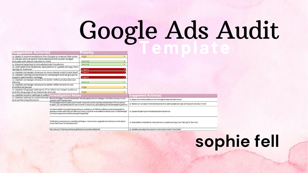 A graphic showing a snippet of the Google Ads Audit template spreadsheet